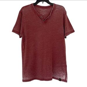 Lucky Brand Venice Burnout Tee Tshirt Sz Medium Notch Split Neck Red